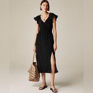 J. Crew Palermo Midi Dress in Viscose-blend Crinkle in Black Size XS NWT